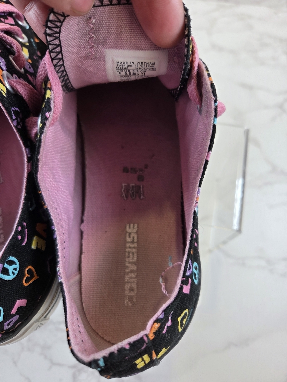 Converse All Star Junior ' Black Graphic Low-Top Sneakers with Pink Laces(B11) - Picture 5 of 9